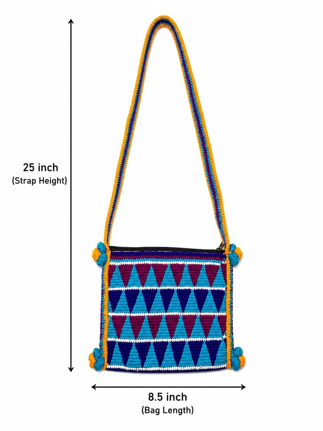 Handmade Crochet Crossbody Bag – Colorful Geometric Shoulder Purse | Boho Artisan Handbag | 8.5" Wide