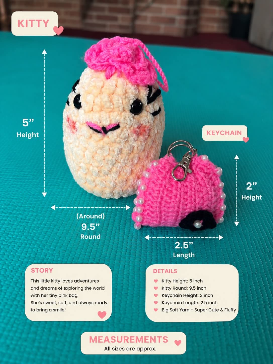 Handmade Crochet Kitty Plush with Mini Bag Keychain